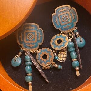 Bohemian Turquoise and Gold Dangle Earrings